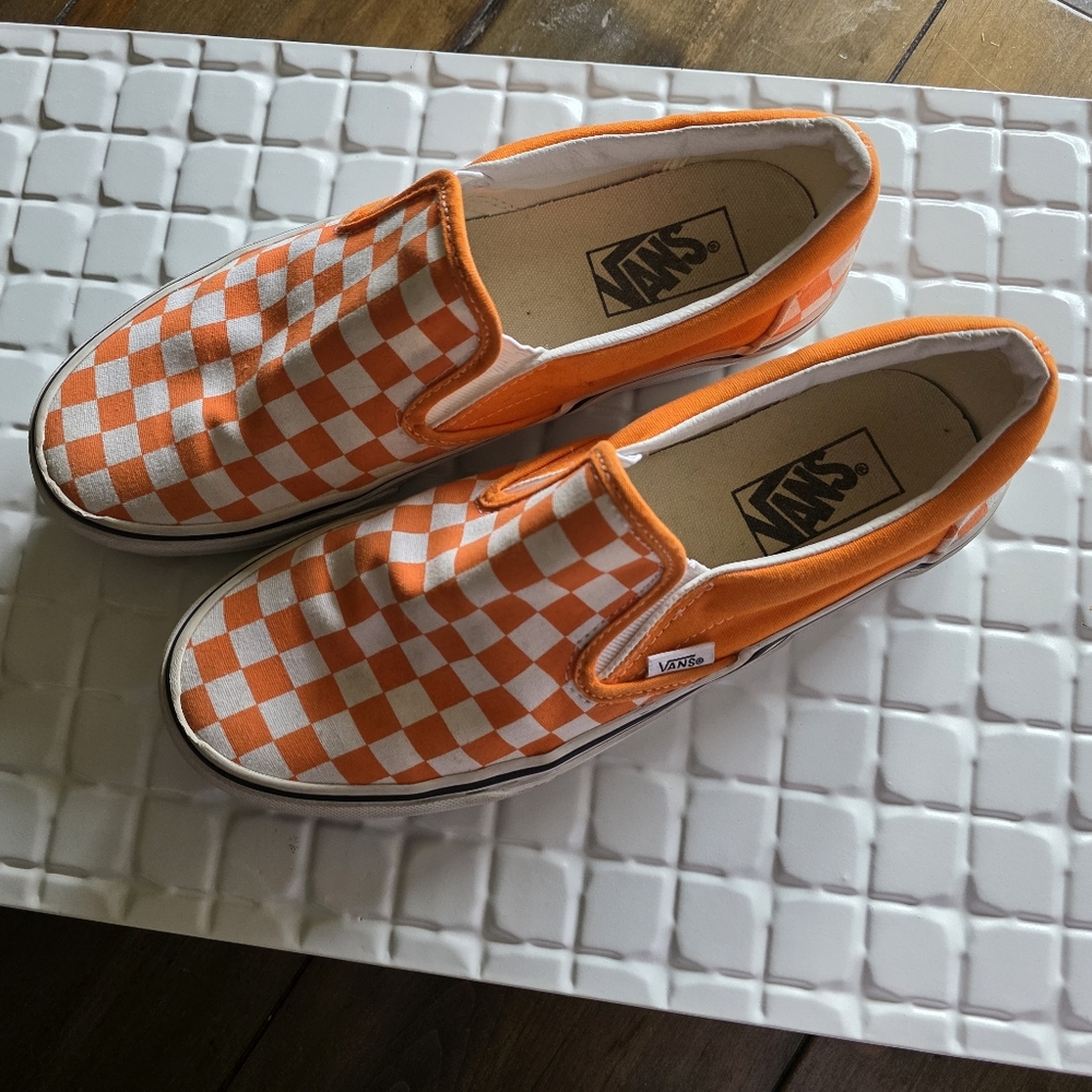 Vans Orange Checkered Slip-On Shoes